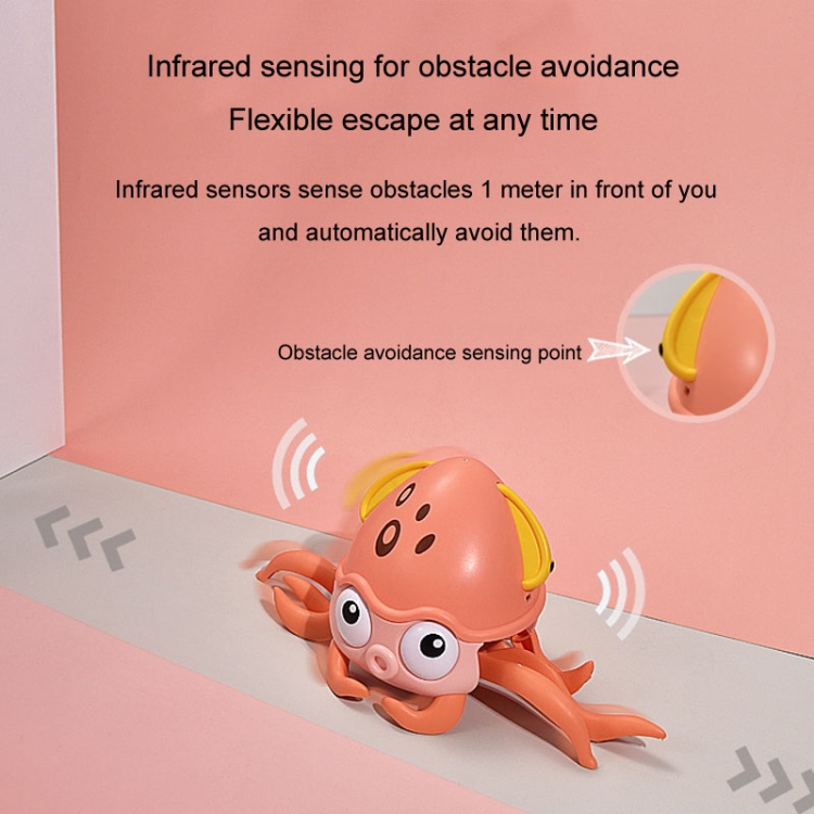 Children Electrical Sensor Octopus Toy Automatic Obstacle Avoidance Sound  Light Crawling Quirky Toy(Pink)