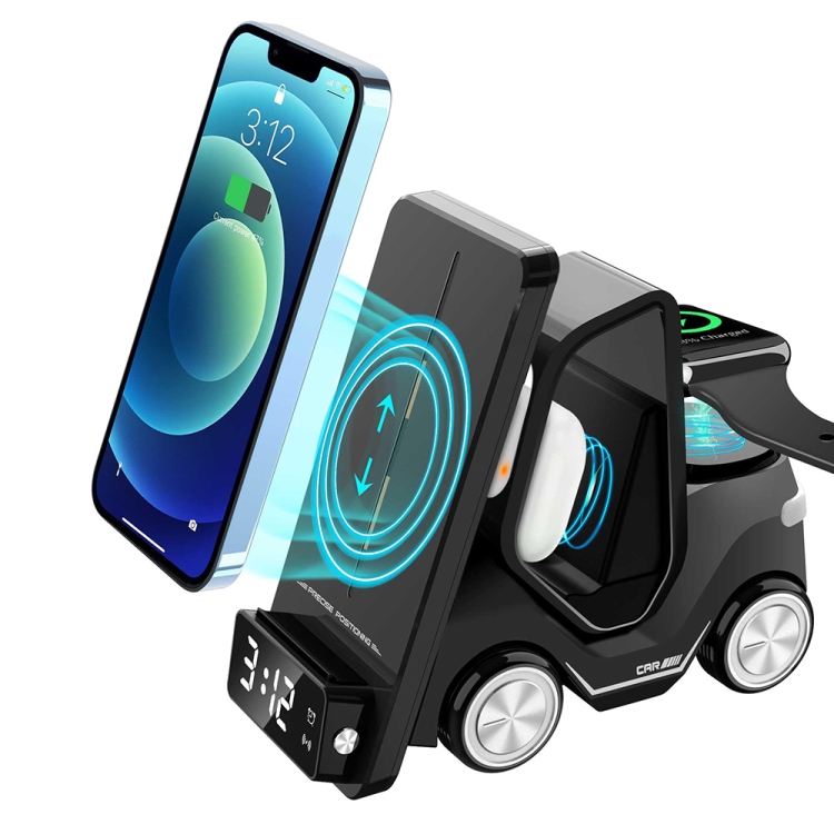 T20 5-in-1 Car-shaped Desktop Alarm Clock Wireless Charger with Atmosphere Light(White) T20 5-in-1 Car-shaped Desktop Alarm Clock Wireless Charger with Atmosphere Light(White)