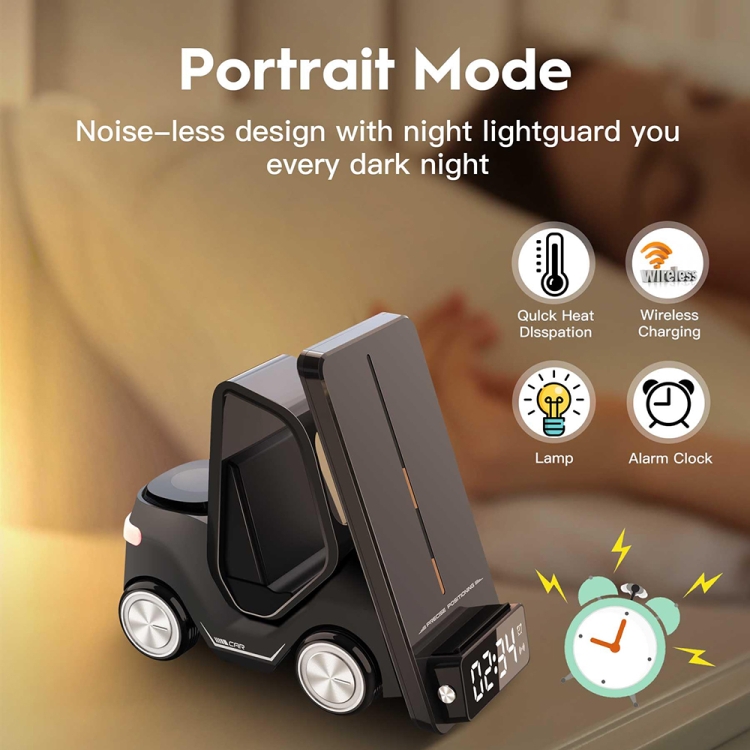 T20 5-in-1 Car-shaped Desktop Alarm Clock Wireless Charger with Atmosphere Light(White) T20 5-in-1 Car-shaped Desktop Alarm Clock Wireless Charger with Atmosphere Light(White)