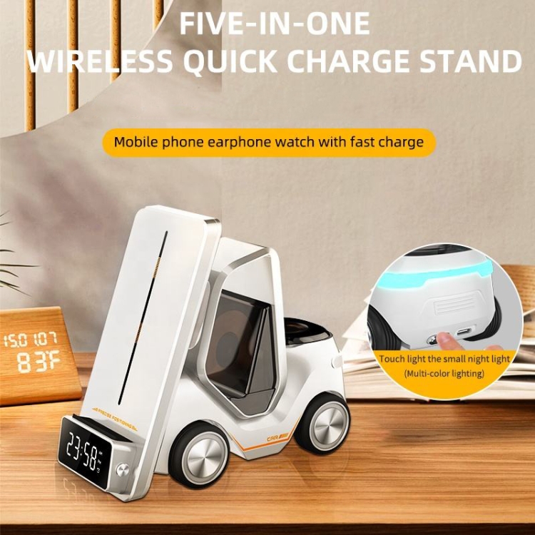 T20 5-in-1 Car-shaped Desktop Alarm Clock Wireless Charger with Atmosphere Light(White) T20 5-in-1 Car-shaped Desktop Alarm Clock Wireless Charger with Atmosphere Light(White)
