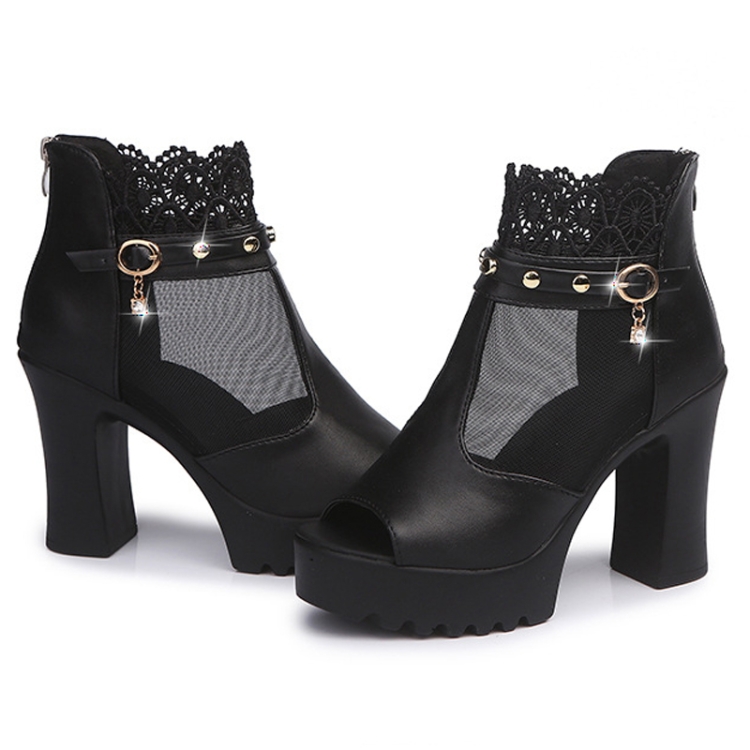 Women Summer Chunky Heel Peep Toe Mesh Sandal Boots Lightweight High Heeled  Sandals, Size: 38(White)
