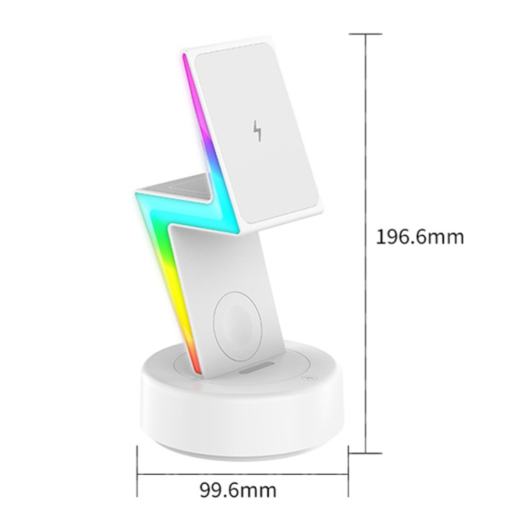 For Apple Series 3 In 1 RGB Light Magsafe Magnetic Mobile Phone Holder Wireless Charger(White) For Apple Series 3 In 1 RGB Light Magsafe Magnetic Mobile Phone Holder Wireless Charger(White)