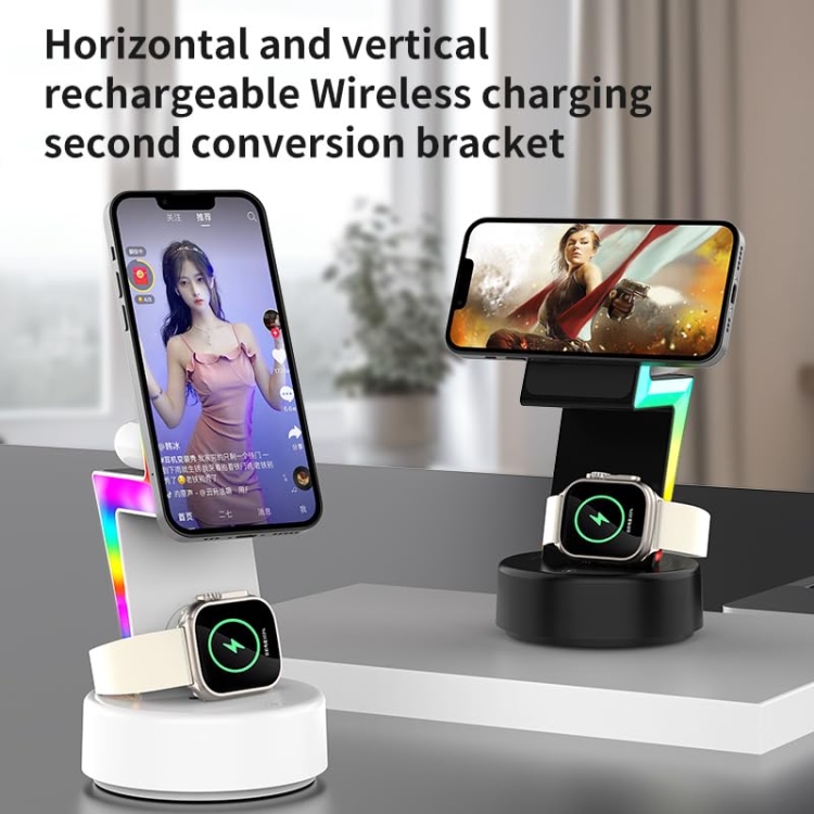 For Apple Series 3 In 1 RGB Light Magsafe Magnetic Mobile Phone Holder Wireless Charger(White) For Apple Series 3 In 1 RGB Light Magsafe Magnetic Mobile Phone Holder Wireless Charger(White)