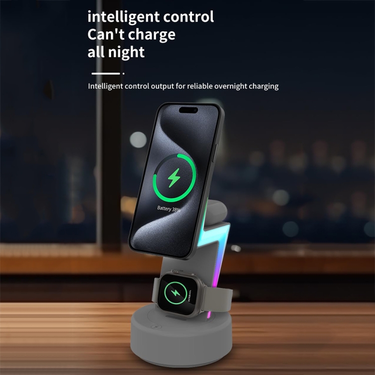 For Apple Series 3 In 1 RGB Light Magsafe Magnetic Mobile Phone Holder Wireless Charger(White) For Apple Series 3 In 1 RGB Light Magsafe Magnetic Mobile Phone Holder Wireless Charger(White)