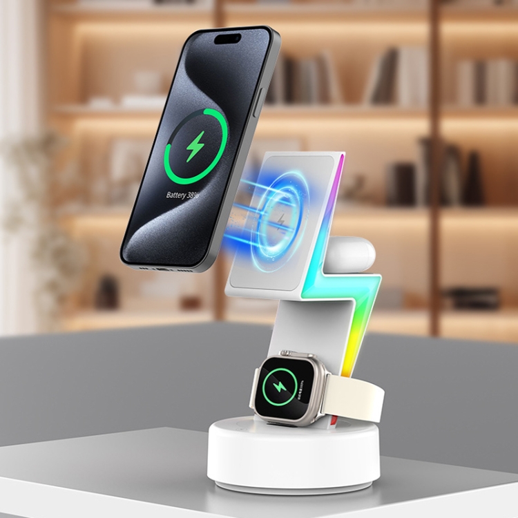 For Apple Series 3 In 1 RGB Light Magsafe Magnetic Mobile Phone Holder Wireless Charger(White) For Apple Series 3 In 1 RGB Light Magsafe Magnetic Mobile Phone Holder Wireless Charger(White)