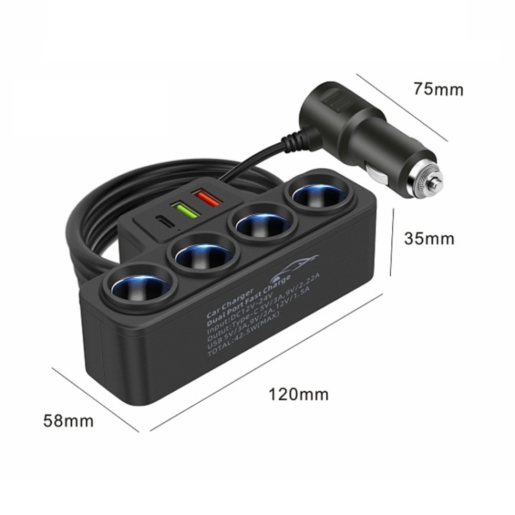 1 to 4 Q3.0 Car Cigarette Lighter Fast Charging 120W Car Conversion Plug(BY-1369) 1 to 4 Q3.0 Car Cigarette Lighter Fast Charging 120W Car Conversion Plug(BY-1369)