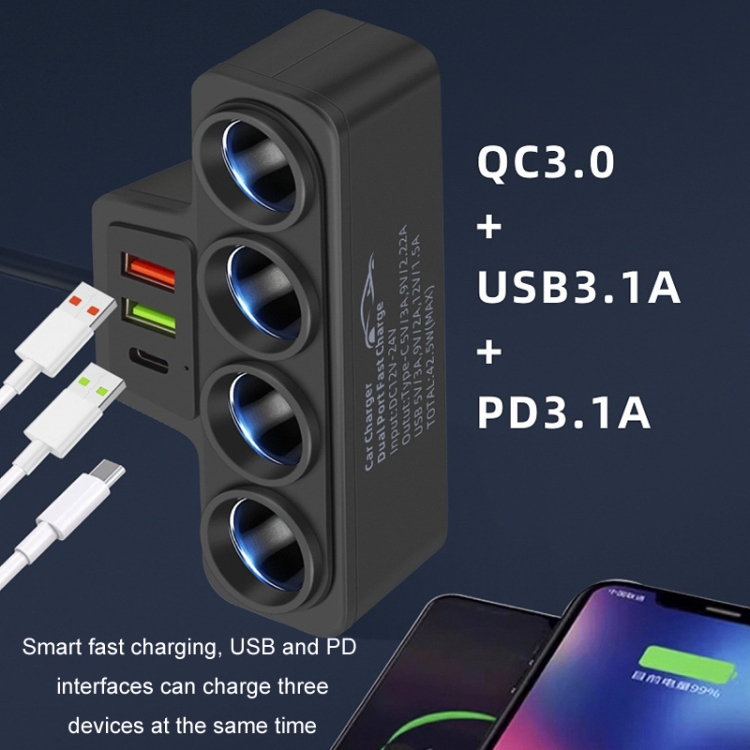 1 to 4 Q3.0 Car Cigarette Lighter Fast Charging 120W Car Conversion Plug(BY-1369) 1 to 4 Q3.0 Car Cigarette Lighter Fast Charging 120W Car Conversion Plug(BY-1369)