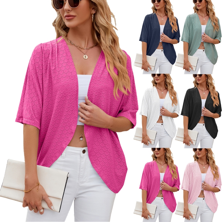 Women Spring Summer Solid Color Half-Sleeve Cardigan Knitwear Air  Conditioning Outerwear, Size: XXL(Dark Green)