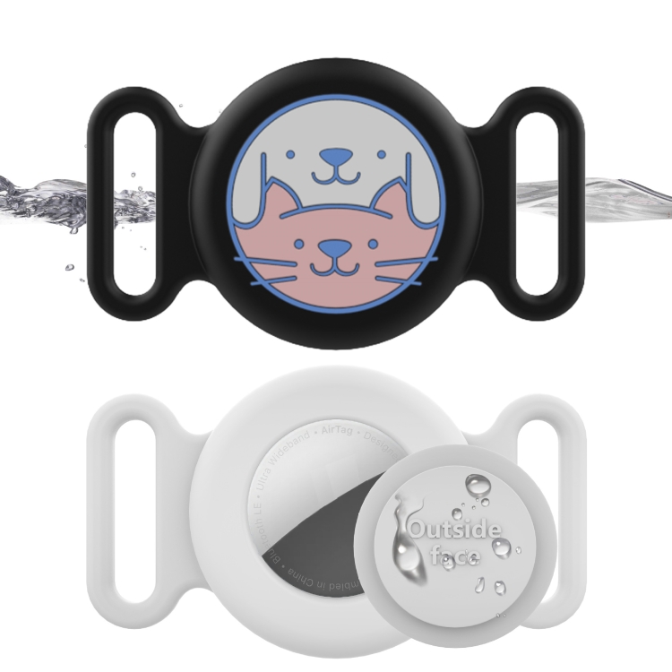 For AirTag Pet Collar Locator Silicone Life Waterproof Protective Case(Black)