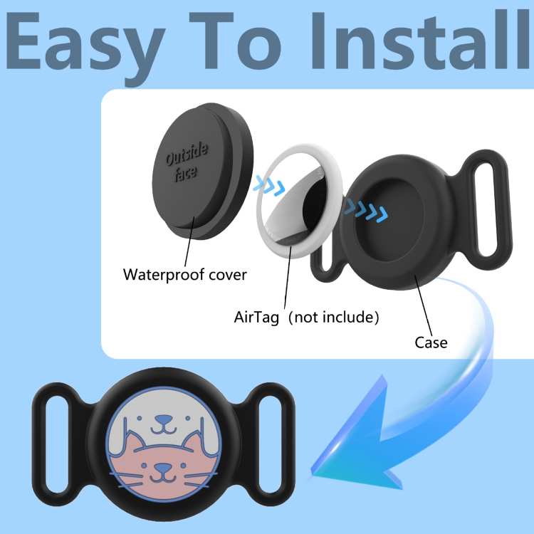 For AirTag Pet Collar Locator Silicone Life Waterproof Protective Case(Black)