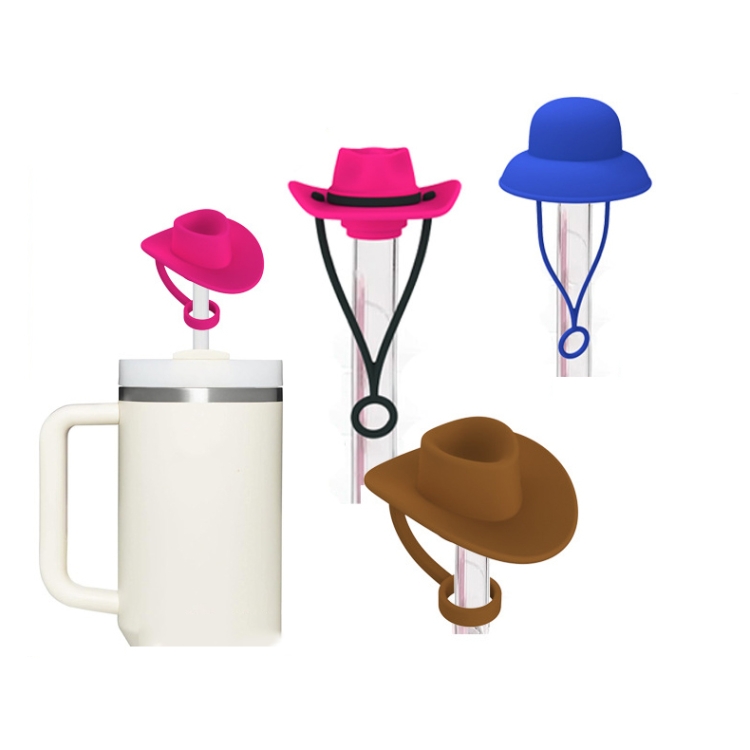 4pcs /Set Silicone Straw Cap 6-10mm Universal Size Dust Plugs, Style: Cowboy  Hat Brown