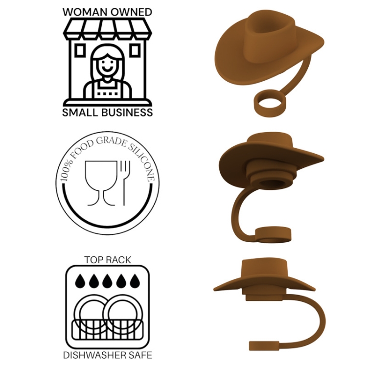 4pcs /Set Silicone Straw Cap 6-10mm Universal Size Dust Plugs, Style: Cowboy  Hat Brown
