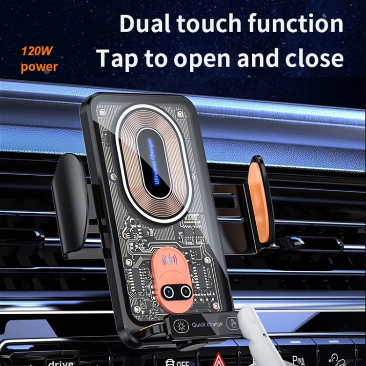 120W Transparent Car Wireless Charger Cell Phone Holder Magnetic Fast Charger(Black) 120W Transparent Car Wireless Charger Cell Phone Holder Magnetic Fast Charger(Black)