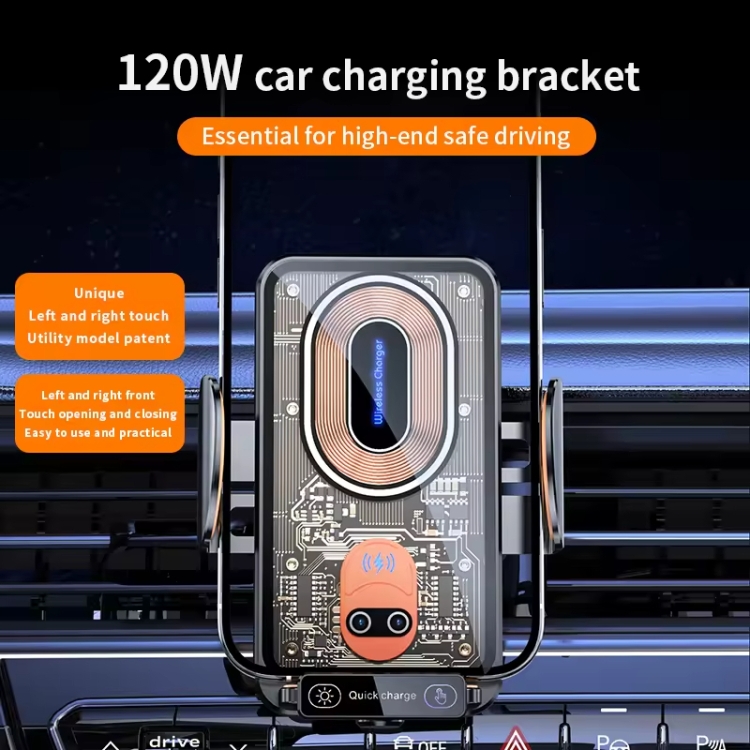120W Transparent Car Wireless Charger Cell Phone Holder Magnetic Fast Charger(Black) 120W Transparent Car Wireless Charger Cell Phone Holder Magnetic Fast Charger(Black)