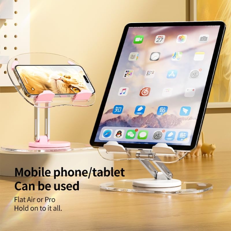 Desktop Foldable Portable Acrylic Mobile Phone Holder 360 Degree Rotating Tablet Stand(Black) Desktop Foldable Portable Acrylic Mobile Phone Holder 360 Degree Rotating Tablet Stand(Black)