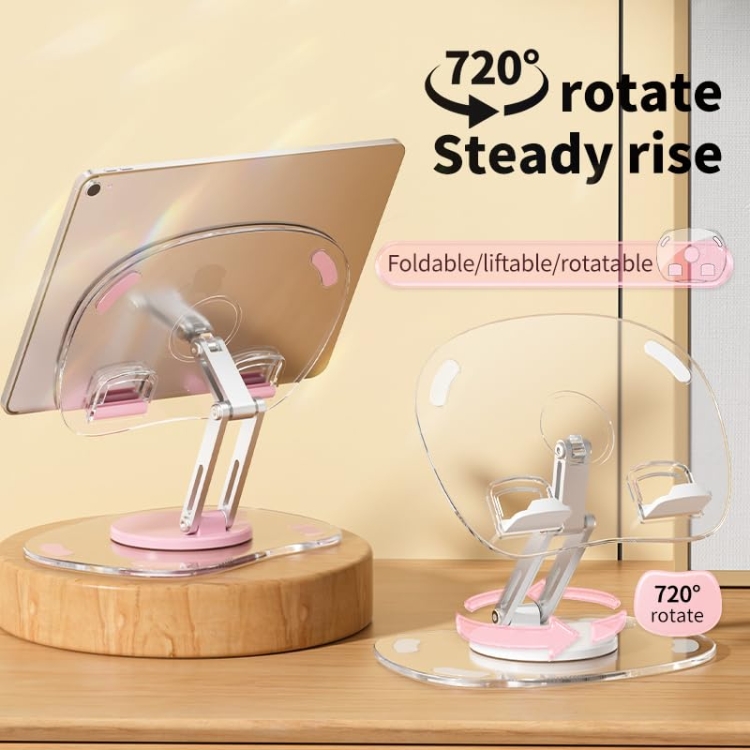 Desktop Foldable Portable Acrylic Mobile Phone Holder 360 Degree Rotating Tablet Stand(Black) Desktop Foldable Portable Acrylic Mobile Phone Holder 360 Degree Rotating Tablet Stand(Black)