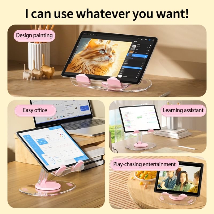 Desktop Foldable Portable Acrylic Mobile Phone Holder 360 Degree Rotating Tablet Stand(Black) Desktop Foldable Portable Acrylic Mobile Phone Holder 360 Degree Rotating Tablet Stand(Black)