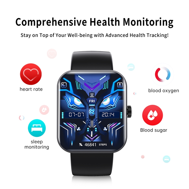 F16 2.0 inch IP67 Waterproof Health Monitoring Bluetooth Call Smart Watch Grey
