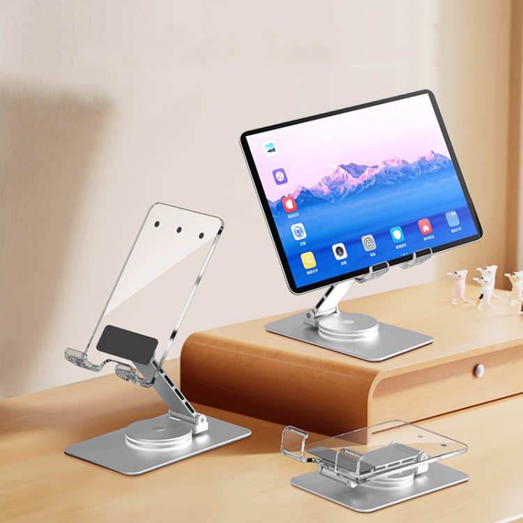 Acrylic Aluminum Alloy Mobile Phone and Tablet Stand Holder with 360-degree Rotating Base(Silver)