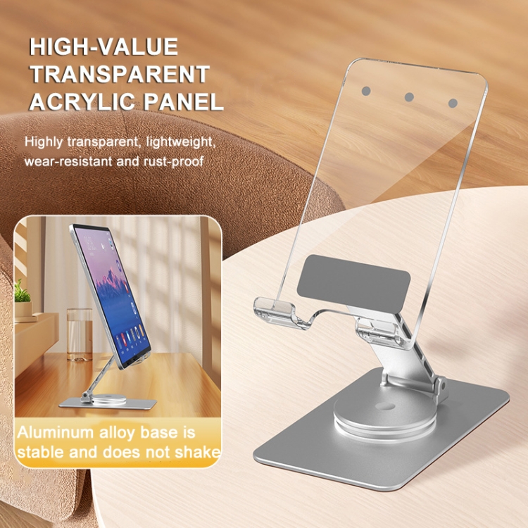 Acrylic Aluminum Alloy Mobile Phone and Tablet Stand Holder with 360-degree Rotating Base(Silver)