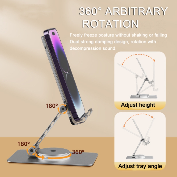 Acrylic Aluminum Alloy Mobile Phone and Tablet Stand Holder with 360-degree Rotating Base(Silver)