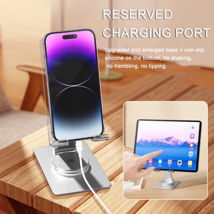 Acrylic Aluminum Alloy Mobile Phone and Tablet Stand Holder with 360-degree Rotating Base(Silver)