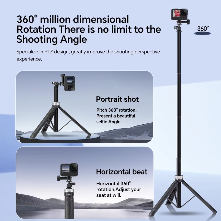 TELESIN 360 Degree Rotation Selfie Stick Foldable Tripod For