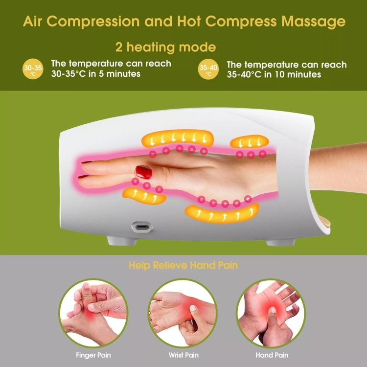 Electric Hand Massager with Heat, 3 Levels Intensity, Convex Point Massage(White) - B3