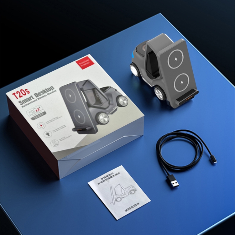 T20S 3-In-1 15W Small Forklift-Shaped Desktop Wireless Charger With LED Atmosphere Light(Gray) T20S 3-In-1 15W Small Forklift-Shaped Desktop Wireless Charger With LED Atmosphere Light(Gray)