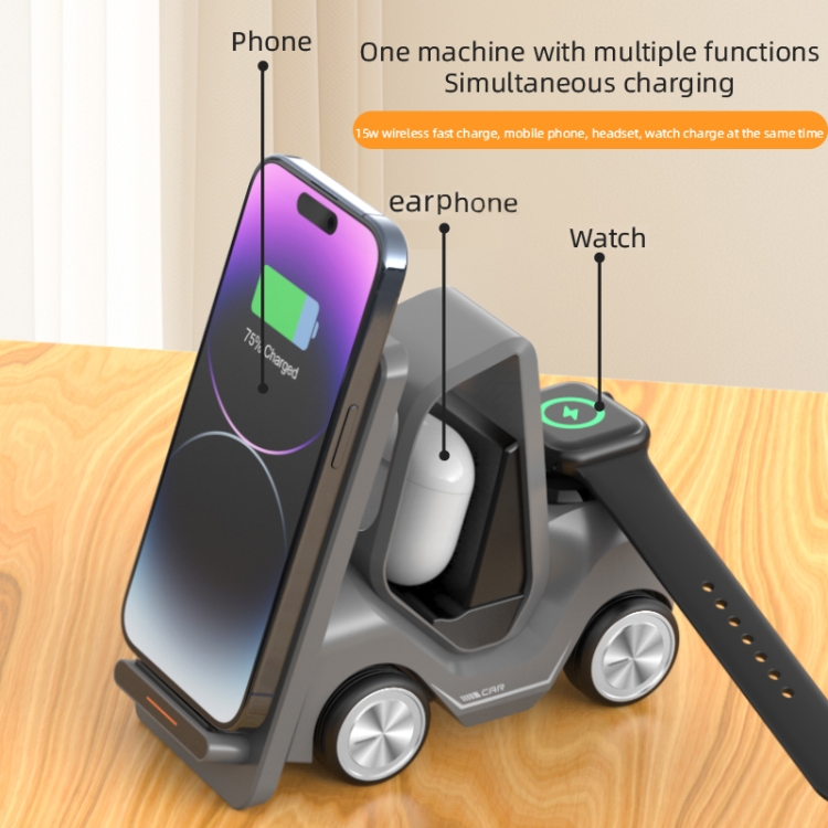 T20S 3-In-1 15W Small Forklift-Shaped Desktop Wireless Charger With LED Atmosphere Light(Gray) T20S 3-In-1 15W Small Forklift-Shaped Desktop Wireless Charger With LED Atmosphere Light(Gray)