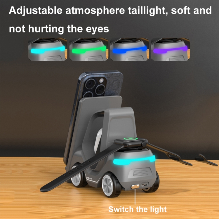 T20S 3-In-1 15W Small Forklift-Shaped Desktop Wireless Charger With LED Atmosphere Light(Gray) T20S 3-In-1 15W Small Forklift-Shaped Desktop Wireless Charger With LED Atmosphere Light(Gray)