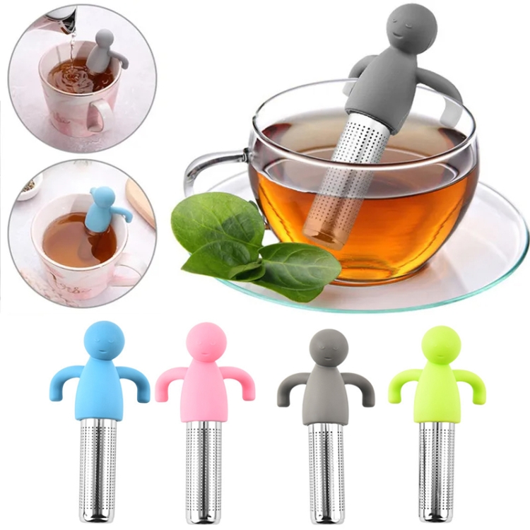 Creative Man-Shaped Tea Filter Brewer - Premium 304 Stainless Steel Loose Leaf Strainer With Fun Hanging Design, Easy to Use and Clean, Ideal for Home, Office, and Gifting (Grey)