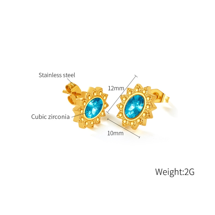 OPK GE944 1ペア ヴィンテージ シンプル ダイヤモンド イヤリング ステンレススチール 金メッキ イヤリング (ライトブルー ダイヤモンド) - B4