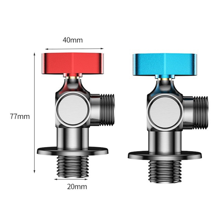 Copper High Flow 4-point Ball Valve Hot Cold Water Gas Water Heater Full Open Triangle Valve, Gray Red Label Hot Water &#8211