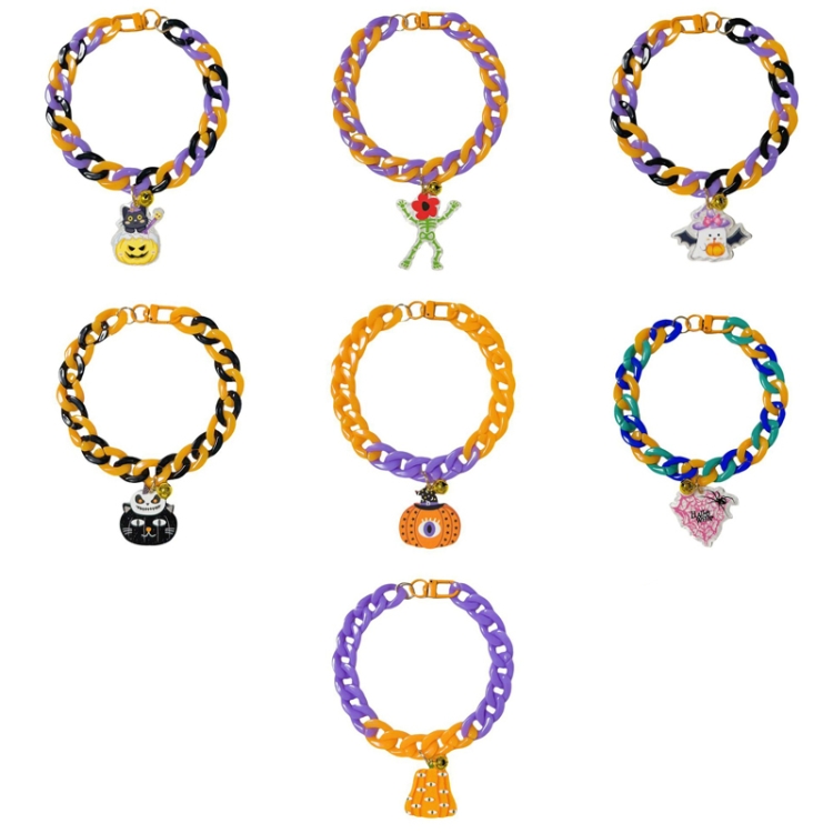 Pet Halloween Necklace Cartoon Tag Necklace Cats Dogs Holiday Adjustable  Decoration Chain, Style: Small Black Cat(L-40cm)