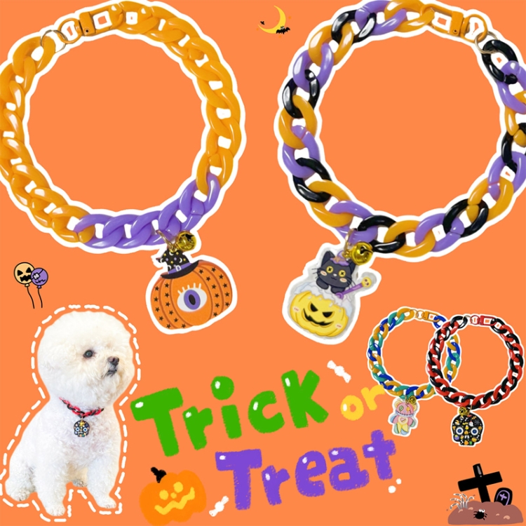 Pet Halloween Necklace Cartoon Tag Necklace Cats Dogs Holiday Adjustable  Decoration Chain, Style: Small Black Cat(L-40cm)