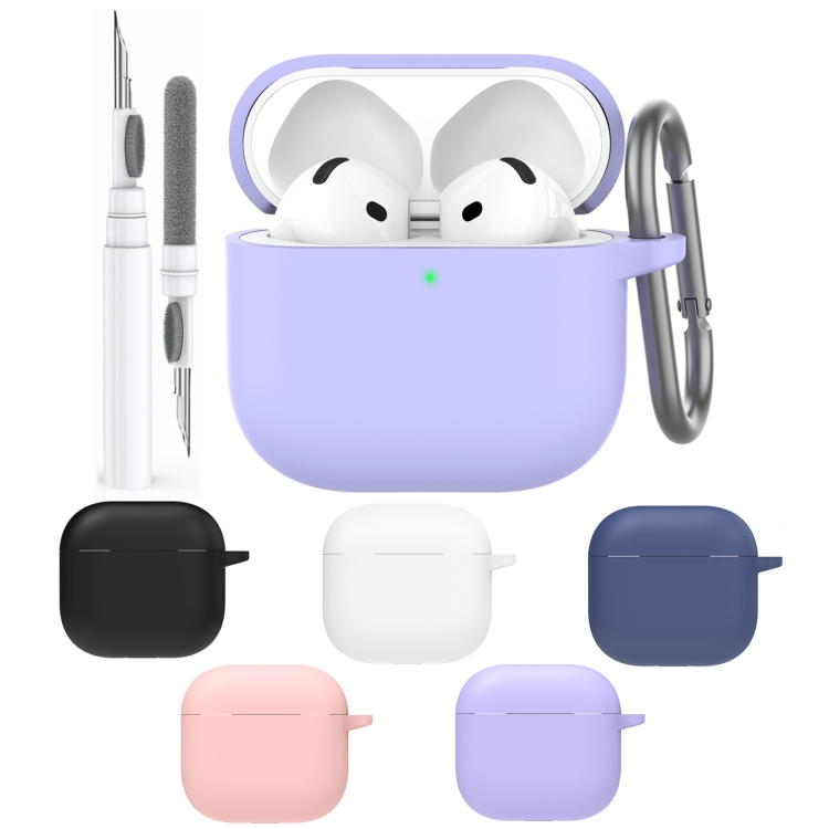 For Airpods 4 AhaStyle WG163 Earphone Drop-Proof Dust-Proof Silicone Protective Case With Cleanning Pen(Black) For Airpods 4 AhaStyle WG163 Earphone Drop-Proof Dust-Proof Silicone Protective Case With Cleanning Pen(Black)