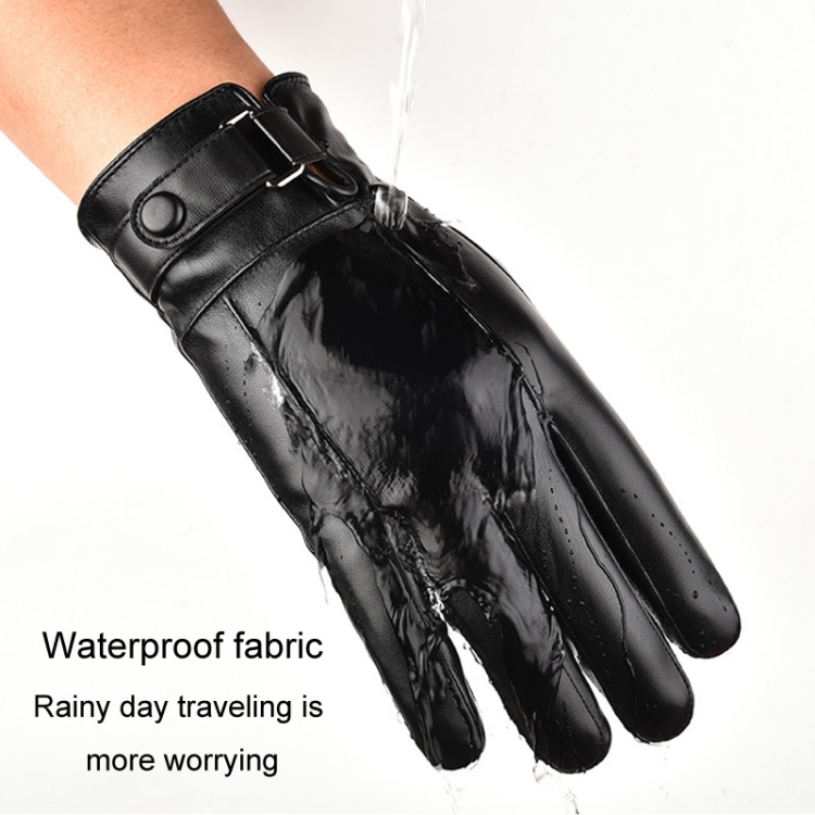Fall Winter Men Leather Gloves PU Velvet Warm Riding Driving