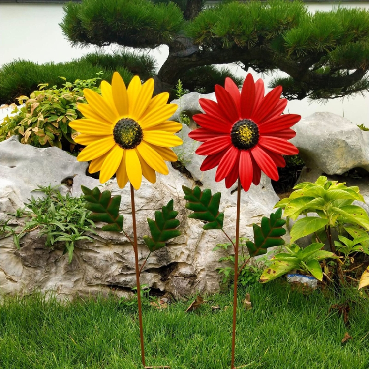 Vibrant yellow decorative iron flower inserts will transform your outdoor area to create an impressive garden transformation.