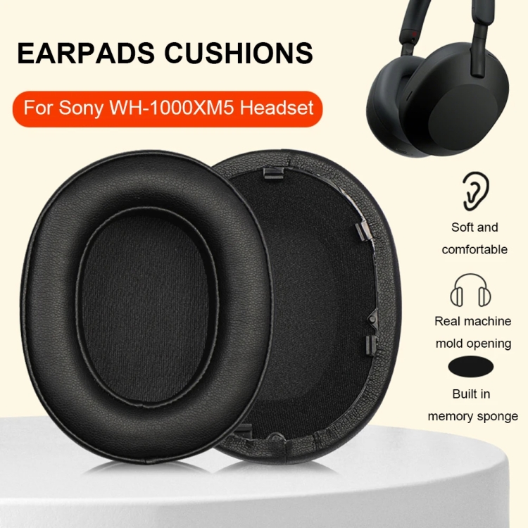 1pair For Sony WH-1000XM5 Headphone Leather Sponge Cover Earmuffs(Black) 1pair For Sony WH-1000XM5 Headphone Leather Sponge Cover Earmuffs(Black)