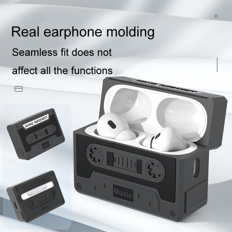 For AirPods Pro 2 Retro Silicone Tape Shape Earphone Protective Case(Black) For AirPods Pro 2 Retro Silicone Tape Shape Earphone Protective Case(Black)