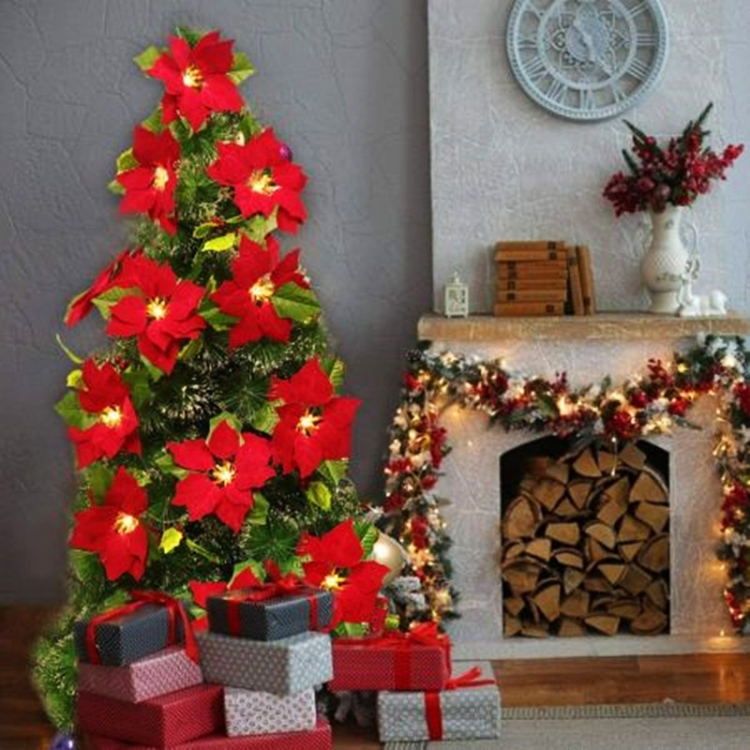 Safflower + Red Fruit Christmas Decoration Christmas Flower Lights String  LED Colourful Lights Christmas Garland, Style: 2m 10 Lights Battery Box