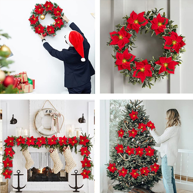 Safflower + Red Fruit Christmas Decoration Christmas Flower Lights String  LED Colourful Lights Christmas Garland, Style: 2m 10 Lights Battery Box