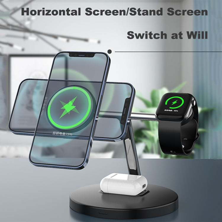 D10 3-In-1 15W Magnetic Mobile Phone Earphone Watch Wireless Fast Charger(Black) D10 3-In-1 15W Magnetic Mobile Phone Earphone Watch Wireless Fast Charger(Black)