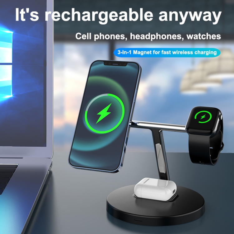 D10 3-In-1 15W Magnetic Mobile Phone Earphone Watch Wireless Fast Charger(Black) D10 3-In-1 15W Magnetic Mobile Phone Earphone Watch Wireless Fast Charger(Black)