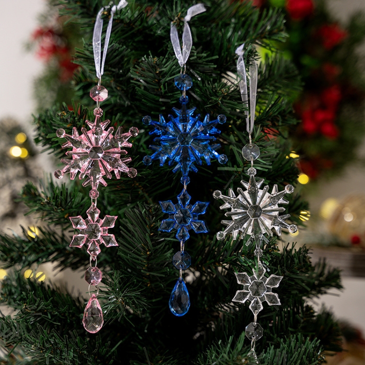 Acrylic Double Layer Snowflake Ice Cream Hanging Christmas Decoration  Supplies(Pink)