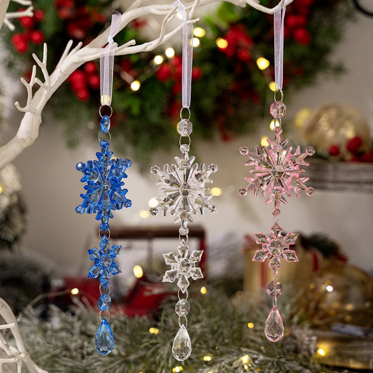 Acrylic Double Layer Snowflake Ice Cream Hanging Christmas Decoration  Supplies(Pink)