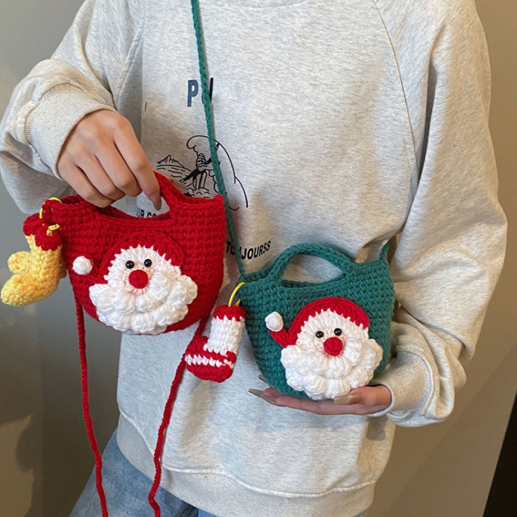Christmas Handmade Woolen Knitting Bag Santa Claus Finished Bag(红色圣诞老人)