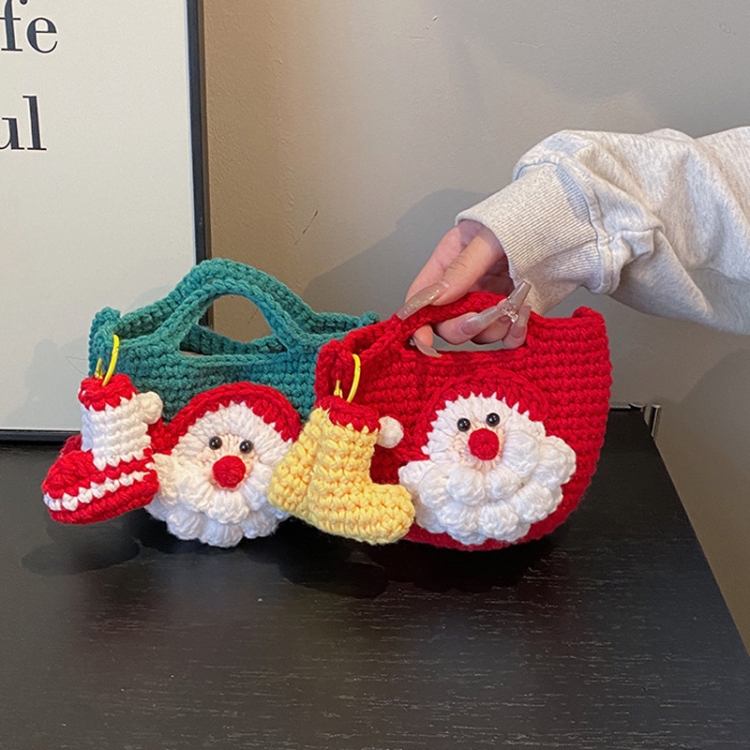 Christmas Handmade Woolen Knitting Bag Santa Claus Finished Bag(红色圣诞老人)