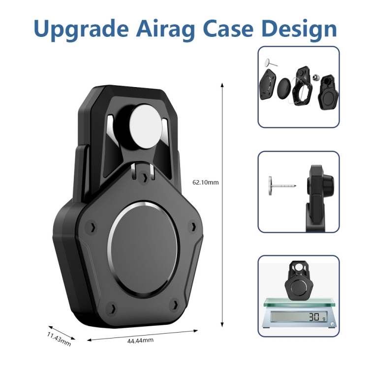 For AirTag Tracker Magnetic Lock Case Waterproof Hidden Protective Cover(Black)